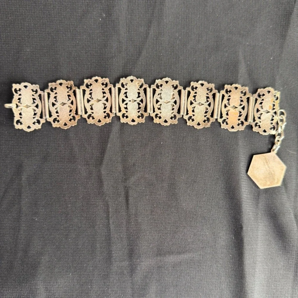 Vintage Paris France Souvenir Panel Bracelet Eiffel Tower Notre Dame Silver Tone